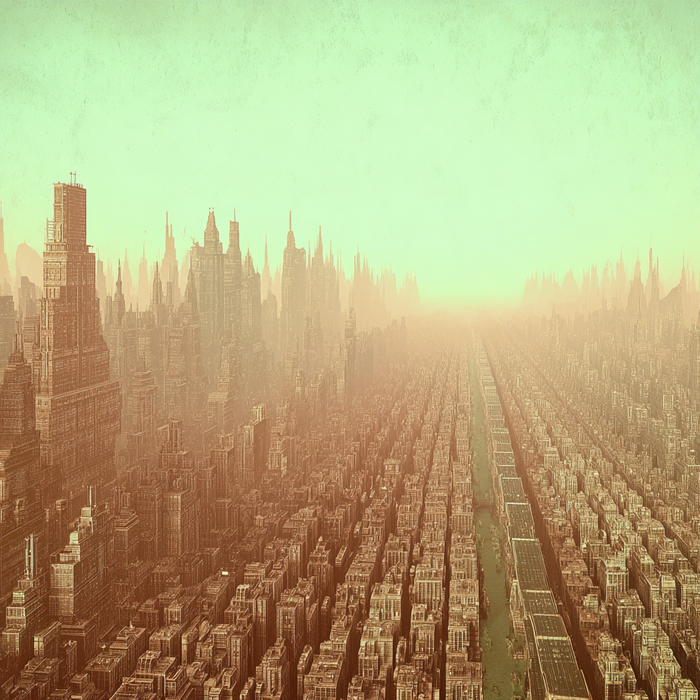 A dream city, rendered by Midjourney.